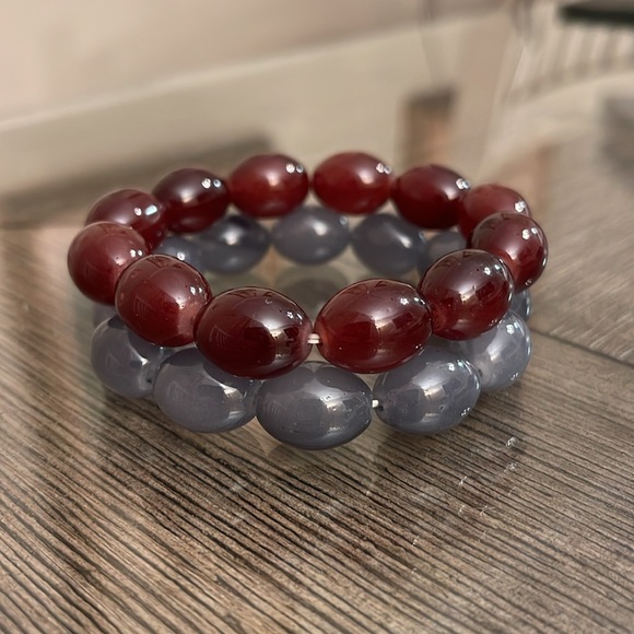 Two Stretch Oval Glass Bead Bracelets Grey & Brown - Picture 11 of 12